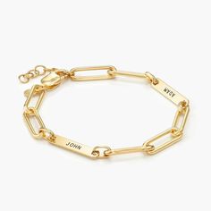 Size Guide  Safety PolicyCare InstructionsThe Ivy Name Paperclip Chain Bracelet in Gold Vermeil is effortless and personal making it perfect for everyday wear.Gold Vermeil: Gold vermeil provides that lux look you love at a great price. This piece has a thick layer of 18K gold (up to 5 times more than regular plating) over 925 sterling silver.Customize me! Super simple - choose 1-3 engravable charms with up to 10 characters each charm (all caps). Don't forget to review your spelling and formattin Ivy Name, Gold Compass Necklace, Link Jewelry, Cuban Bracelet, Compass Necklace, Letter Bracelet, Family Jewellery, Anniversary Jewelry, Mom Jewelry