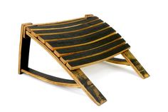 a wooden rocking chair with black and brown stripes