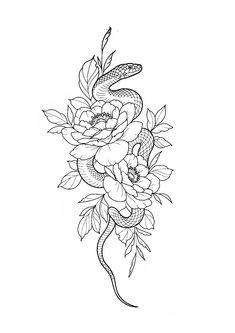 a snake and flowers tattoo design