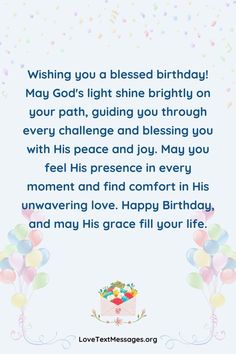 a birthday card with balloons and confetti in the background, saying wishing you a blessing