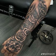 Mens Back Of Hand Tattoo, Forearm Sleeve Mens Tattoo, Spanish Sleeve Tattoos, Forearm Tattoo Mexican, Random Tattoo Sleeve Men Style, Aztec Tattoo Designs Forearm, Make Arm Tattoos, Car Arm Tattoos, Chicano Forearm Tattoo Men