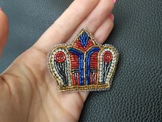 Beaded Handmade Brooch Crown Brooch Queen Pin Crystal Red Blue - Etsy Ukraine Handmade Pinched Crown As A Gift, Handmade Pinched Crown As Gift, Gift For Woman, Silver Pin, Brooches Handmade, Blue And Silver, Red Blue, Red And Blue, Gifts For Women