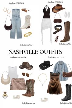 These Nashville Outfits will have you walking the streets in style, learn what cowgirl boots you need + stylin them!    nashville outfits, nash, nashville outfits aesthetic, nashville bachelorette, cowgirl outfits, concert outfits, coastal cowgirl outfits, dinner outfit, bar outfit, southern style, tennessee outfits, cowgirl boots, black cowgirl boots, brown cowgirl boots, red cowgirl boots, country concert outfit, country outfits, coastal cowgirl aesthetic, nashville style, style guide What To Where To A Country Concert, Tennessee Aesthetic Outfits, Cowgirl Vibes Outfit, Brown Country Boots Outfits, Nashville Outfits No Boots, Everyday Cowgirl Outfits, Cowgirl Date Night Outfit, Fall In Nashville Outfits, Nashville Inspo Outfits