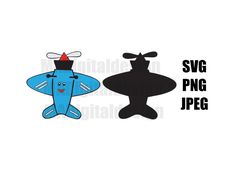 two blue and black airplanes with the words svg png jpeg on them