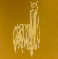 a drawing of a llama on a yellow background with white lines in the foreground