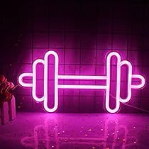 there is a neon sign in the shape of a barbell