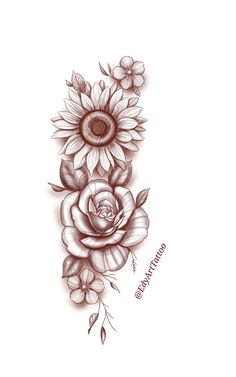 sunflowers and roses tattoo design