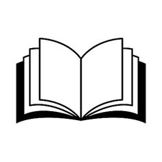 an open book on a white background with black lines in the shape of a rectangle