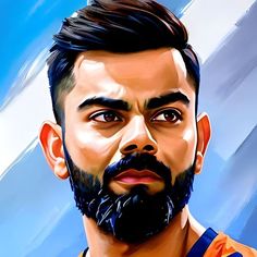 a digital painting of a man with a beard and orange shirt on, looking to the side