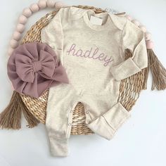 ✿ Welcome to our shop ✿ Our goal is to bring you the cutest and trendiest designs on the highest quality sweatshirts and shirts. All of our products are designed, embroidered printed, pressed, and shipped from our NJ studio. This adorable sleeper makes a perfect coming home outfit, newborn pictures, or baby shower gift. This features an ultra soft romper, with stitched name. Matching hat that will come with matching stitching. This outfit makes a perfect coming home outfit, newborn pictures, or Cotton Coming Home Outfit Set With Long Sleeves, Cotton Long Sleeve Coming Home Outfit Set, Long Sleeve Onesie For Birthday, Long Sleeve Cotton Set For Birthday, Cotton Long Sleeve Sets For Birthday, Customizable Long Sleeve Cotton Onesie, Unisex Long Sleeve Cotton Sets, Embroidered Cotton Sets For Fall, Personalized Cotton Onesie For Loungewear