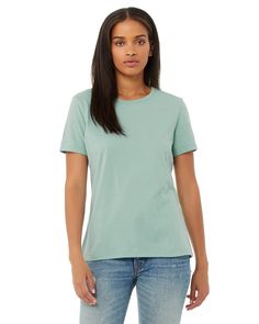 Ladies' Relaxed Jersey Short-Sleeve T-Shirt - DUSTY BLUE - S | Bella + Canvas B6400 Women's Relaxed Jersey Short-Sleeve T-Shirt in Dusty Blue Size Small | Cotton Sleeves (women), Black Charcoal, Dusty Blue, Jersey Shorts, Half Sleeves, Men Short Sleeve, Bella Canvas, Short Sleeve Tee, Shirts Tops