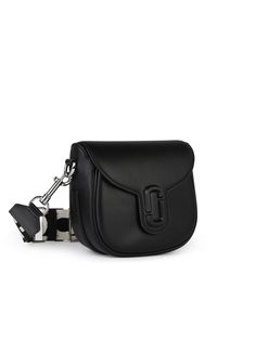 Made of smooth leather, removable shoulder strap with fabric logo with leather inserts, magnetic flap closure with tonal logo, large main compartment, one inner pocket, one inside zip pocket \n21 x 16 x 7 cmMARC JACOBS (THE)'SADDLE' BLACK LEATHER BAG Fabric Logo, Black Leather Bag, Jacob Black, Saddle Leather, Black Leather Bags, Crossbody Tote, Leather Gloves, Leather Accessories, Clutch Handbag