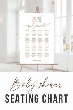 the baby shower seating chart is shown on an easel