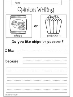 an opinion writing worksheet for children with popcorn and cupcakes on it