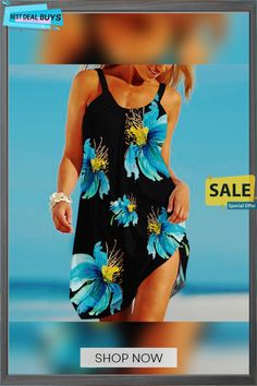 Women's Summer Beach Suspender Dress Printed Sundress For Beach Party Vacation, Printed Sundress For Beach Party And Vacation, Printed Sundress For Beach Season, Casual Floral Sundress For Beach Cover-up, Casual Floral Print Sundress As Beach Cover-up, Tropical Sleeveless Mini Dress For Vacation, Tropical Floral Print Sleeveless Dress For Beach, Sleeveless Tropical Mini Dress For Vacation, Tropical Sleeveless Dress With Floral Print For Beach