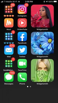 an iphone screen with several different icons on the phone and in front of it is a woman's face