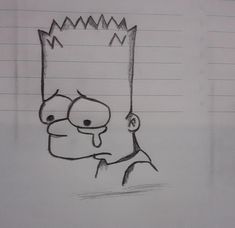 a drawing of a man sticking his tongue out in front of the simpsons character drawn on lined paper