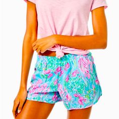 Lilly Pulitzer Ocean Trail Short In Maldives Green Turtle Wave (Lovely Turquoise Green, Pink, And Blue Undersea Coral And Hidden Turtles). Super Adorable 4" Luxletic Short With Built In Full Undershort And Interior Back Pocket. Mesh Insets At Sides. Perfect For The Gym, Lounging, And Your Next Vacation! Breeze Woven (100% Polyester) Machine Wash Cold, Delicate Cycle These Are Excellent Condition. Absolutely New Machine Washed Pink Beachwear Pajama Shorts With Built-in Shorts, Pink Beachy Swimwear Short Length, Beachy Pink Swimwear Short Length, Beachy Pink Short Length Swimwear, Pink Summer Shorts For Poolside, Pink Bottoms With Built-in Shorts For Vacation, Pink Stretch Shorts For Poolside, Pink Shorts For Poolside Occasion, Pink Summer Pajama Shorts With Elastic Waistband