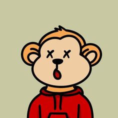 a cartoon monkey wearing a red shirt with his tongue out and eyes open, making a face