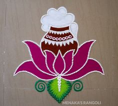 an image of a flower with a chef hat on it's head and the words meenaka's rangoli