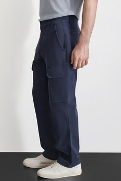 Relaxed fit Cargo Pocket Zipper Closure 100% Cotton Machine wash Origin: Imported Style: M1440057 | DKNY Men's Cargo Pants in Blue Size 3030 Mid-rise Blue Cargo Pants With Patch Pockets, Blue Mid-rise Cargo Pants With Patch Pockets, Denim Blue Pants With Pockets And Standard Cut Leg, Navy Tapered Leg Pants With Pockets, Navy Cotton Cargo Pants With Hip Pockets, Blue Mid-rise Cargo Pants With Hip Pockets, Denim Blue Tapered Leg Cargo Pants, Blue Utility Jeans With Welt Pockets, Blue Tapered Leg Cargo Pants