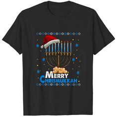 a black t - shirt with a menorah and candles on it