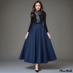 Olivia Mark - Vintage High-Waisted Woolen Midi Skirt with Elegant Pleats Wool Midi Skirt, Navy Blue Skirt, Tulle Midi Skirt, Square Dance, Winter Fashion Outfits Casual, Dance Skirt, Half Skirt, Fairytale Dress, Skirt Skirt