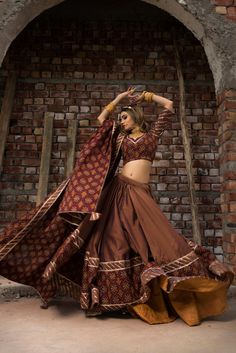 chhaya-brown-gujarati-lehenga-set-11423199BR, Women Indian Ethnic Clothing, Cotton Silk Lehenga Choli Gujarati Lehenga, Cotton Silk Fabric, Western Dress