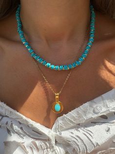 Step up your style with this stunning Turquoise Beaded Necklace set! Featuring a mix of turquoise and gold ceramic beads, complemented by unique gold beads, these necklaces exude a summer vibe. The longer necklace boasts a turquoise enamel charm on a gold stainless steel chain. Wear them together or separately for versatile elegance. Only at Christina Christi Store. 👉 My Womens Necklaces Collection: https://etsy.me/2G3pmJD 👉 Express Shipping: https://etsy.me/3ikUnOM MATERIALS - Turquoise Ceram Luxury Gold Turquoise Necklace With Round Beads, Turquoise Beaded Chain Necklace Gift, Gold Turquoise Necklace With Colorful Beads As Gift, Gold Turquoise Necklace With Polished Beads As Gift, Elegant Gold Turquoise Necklace With Colorful Beads, Bohemian Gold Turquoise Necklace With Polished Beads, Gold Bohemian Turquoise Necklace With Polished Beads, Gold Turquoise Necklace With Beaded Chain As Gift, Gold Turquoise Necklace With Round Beads And Natural Stones