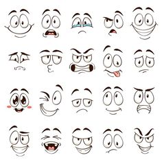 cartoon faces with different expressions on white background