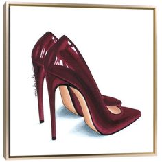 a drawing of a red high heeled shoe