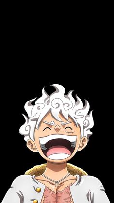 an anime character with white hair laughing and holding his hands in front of his chest