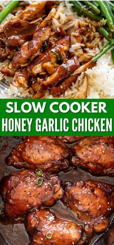 slow cooker honey garlic chicken is an easy and delicious recipe that's ready in under 30 minutes