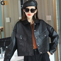 Only $245.95! Natural Sheepskin Jackets Woman Genuine Leather Coats Famale Short Slim Casual Jacket Women Veste #jackets #ladiesjackets #Womenjackets #jacketseason #jacketshop #jacketsale #fashionjackets #jacketstyle #chicjackets #Womensjackets Autumn Sleeve, Sheepskin Jacket, Autumn Wardrobe, Leather Short, Chic Leather, Jacket For Women, Leather Shorts, Casual Coat, Full Sleeves