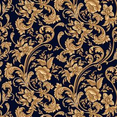 an elegant gold and black wallpaper with floral design on it's side,