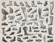 Download this high-resolution JPG image of shoes from an 1898 French publication. Please note: This is NOT a physical item to be shipped to you. It is a DIGITAL file for downloading. (The Digitalstrudel watermark does not appear on the downloaded image.) The downloadable image is 4866 x 3794 pixels, suitable for a high-quality print of about 16 inches x 13 inches. Print, mat, and frame -- or use in your collage or artwork. This image is copyright-free and in the public domain, but please note that Digitalstrudel assumes no responsibility for the buyer's use of the image for resale or other commercial purposes. How To Make Boots, Stylo Shoes, Shoe Wall Art, French Shoes, Historical Shoes, Shoe Poster, Shoe Wall, Shoes Illustration, Evolution Of Fashion