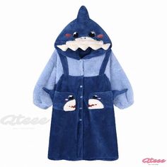 Qteee - Cute Shark Couple Plush Hooded Pajama Set for Comfy Lounging Cute Hooded Sleepwear, Cute Hooded Sleepwear For Bedtime, Fun Blue Long Sleeve Sleepwear, Blue Long Sleeve Fun Sleepwear, Blue Hooded Sleepwear For Sleepover, Playful Hooded Sleepwear For Sleepovers, Cute Blue Winter Sleepwear, Casual Blue Hooded Sleepwear, Cute Cotton Hooded Sleepwear