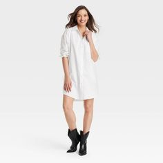 You'll be ready to take on off-duty days in cool style with this Long-Sleeve Mini Shirtdress from Universal Thread™. Made of lightweight cotton-linen fabric, the mini dress is tailored with a collared neckline featuring a full-length button placket down the front, long sleeves with buttoned cuffs, a box-pleat back yoke and a shirttail hem. A chest patch pocket and side pockets complete the look with functional flair. Keep it casual with sneakers, or dress things up a bit with your go-to accessor Maxi Bodycon Dress, Mini Sundress, Mini Skater Dress, Cotton Linen Fabric, Mini Shift Dress, Long Sleeve Mini, Shirtdress, Universal Thread, Linen Women