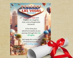 a welcome to las vegas sign with a red ribbon