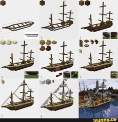 several different types of wooden crosses on a boat in the water, and an image of a pirate ship