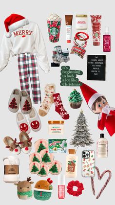 an assortment of christmas items are arranged in the shape of a collage