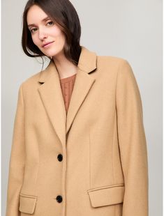 Tommy Hilfiger women's coat. A timeless style you'll wear for years, our classic coat is made from a toasty wool blend. This versatile outer layer pairs easily with both casual and elevated looks.  Material: 51% Reprocessed Wool, 45% Polyester, 4% Other Fiber. Chic Long Sleeve Tommy Hilfiger Outerwear, Tommy Hilfiger Coat Women Winter, Classic Tommy Hilfiger Winter Outerwear, Tommy Hilfiger Cotton Fall Outerwear, Tommy Hilfiger Coat Womens, Classic Coat, Women's Coat, Classic Coats, Wool Blend Coat