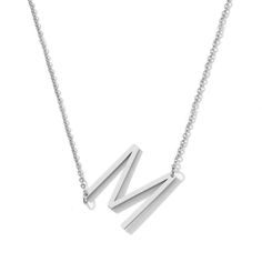 Silver Large Asymmetrical Initial Necklace Trendy Initial Pendant Necklaces With Initials, Modern Initial Pendant Charm Necklace For Everyday Wear, Modern Everyday Charm Necklaces With Initial Pendant, Modern Initial Pendant Necklace With Adjustable Chain, Modern Everyday Initial Pendant Charm Necklace, Minimalist Initial Pendant Necklace, Modern Initial Pendant Necklaces, Minimalist Initial Pendant Necklace With Monogram, Modern Initial Pendant Necklace For Gifts