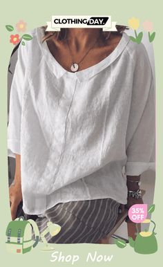 Solid O Neck Loose Blouse Summer Workwear Plain Blouse, Casual Plain Tops For Beach, Casual V-neck Plain Blouse, Casual Plain Blouse For Spring, Chic Plain Summer Blouse, Summer Beach Plain Tops, Relaxed Fit V-neck Plain Blouse, Relaxed Fit V-neck Blouse, V-neck Relaxed Fit Plain Blouse