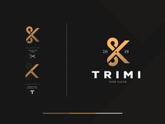 the logo for trimi hair salons is shown in gold and black with two scissors