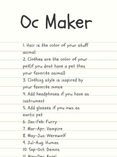 the words oc maker are written in black ink on lined paper, with an image of