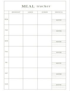 a meal tracker is shown in this printable