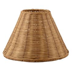 a wicker lamp shade on a white background