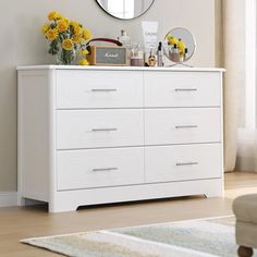 42015503810602 6 Drawer Tall Dresser, White 6 Drawer Dresser, Dresser Modern, Wide Chest Of Drawers, Large Storage Cabinets, Modern Chests, Modern Chest Of Drawers, Contemporary Sideboard, Wide Dresser