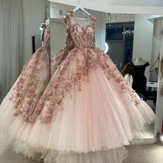 Pink Evening Dresses, Dresses Flowers, Pretty Quinceanera Dresses, Pink Evening Dress, Tulle Evening Dress, Cheap Evening Dresses, Princess Ball Gowns, Tulle Ball Gown, Quince Dresses